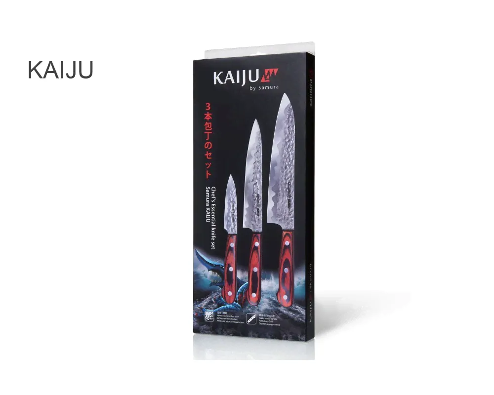 Набор из 3 кухонных ножей Samura KAIJU - Поварская тройка, сталь AUS-8, рукоять дерево, SKJ-0220-3