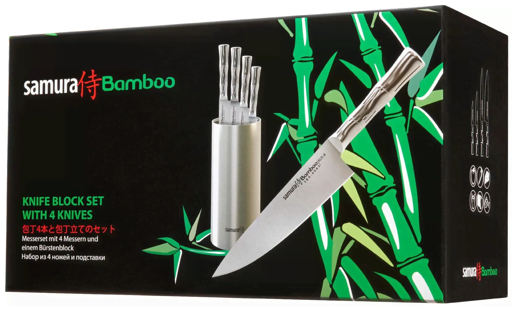 SAMURA Набор из 4 ножей и подставки Samura Bamboo в подарочной коробке SBA-05/Y кухонные ножи